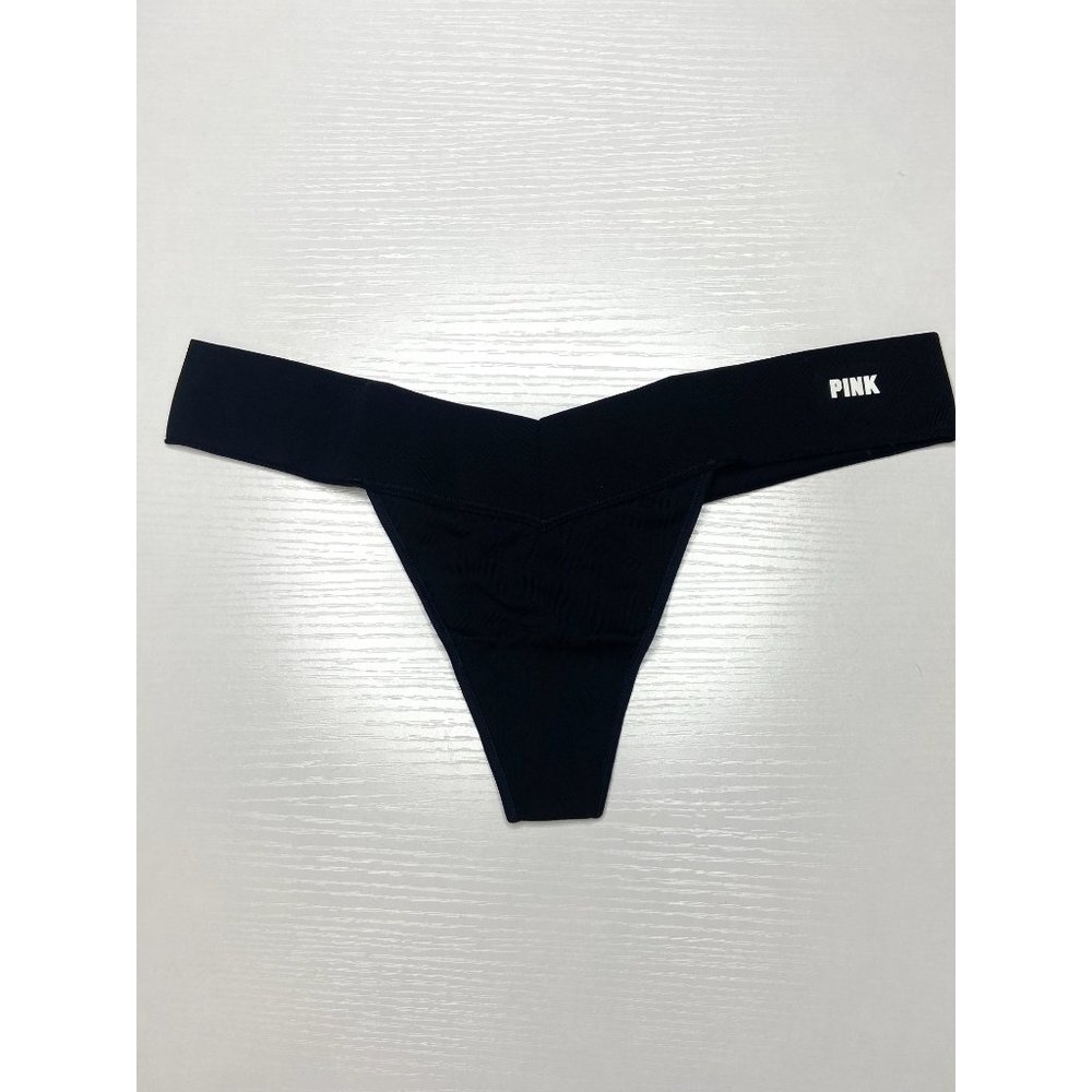 NWT VS PINK Black Extra-Low Rise Thong Medium
